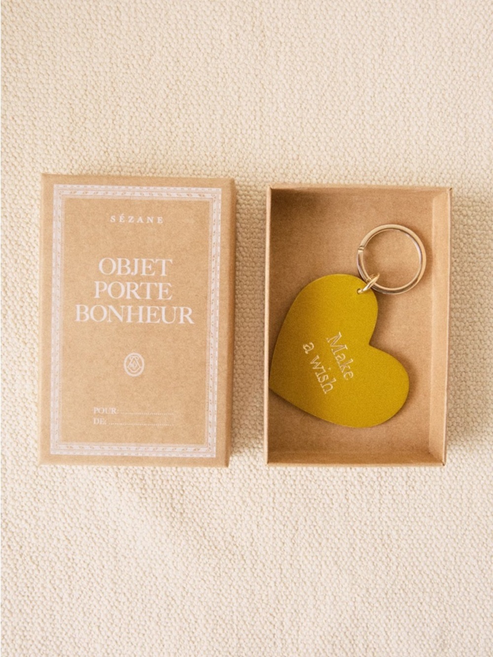 NWT Sézane Heart Keyring - Glossy Cumin "Make a Wish"